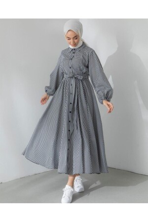 Bescheidenes einfaches, geknöpftes Damen-Hijab-Kleid im lässigen Gingham-Stil für den Sommer 10766 - 1