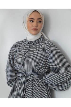 Bescheidenes einfaches, geknöpftes Damen-Hijab-Kleid im lässigen Gingham-Stil für den Sommer 10766 - 2