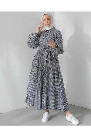 Bescheidenes einfaches, geknöpftes Damen-Hijab-Kleid im lässigen Gingham-Stil für den Sommer 10766 - 3