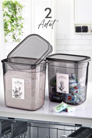 Beschriftete 2 Stück Pulver- und Tablettenwaschmittel-Aufbewahrungsbox, Waschmittel-Aufbewahrungsbehälter – 2 Liter MCH09452 - 2