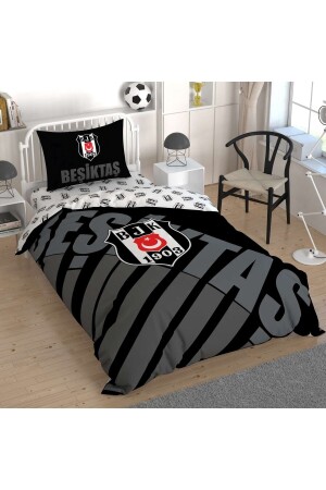 Beşiktaş Einzelbettbezug-Set mit schwarzem Logo, lizenziertes Bettbezug-Set - 2