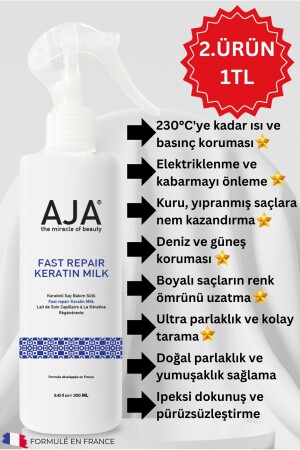 Besleyici- Onarıcı Keratin & Biotin Fön Sütü Kolay Tarama Etkili Isıya Karşı Koruyucu 250ml - 1