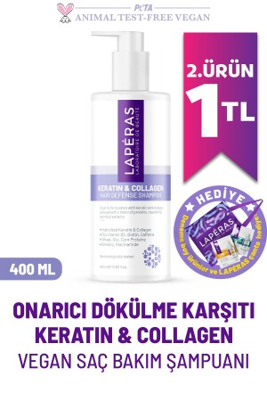 Besleyici Onarıcı Ve Dökülme Karşıtı Keratin & Collagen Vegan Saç Bakım Şampuanı 400ml - Laperas