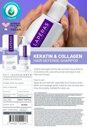 Besleyici Onarıcı Ve Dökülme Karşıtı Keratin & Collagen Vegan Saç Bakım Şampuanı 400ml - 4