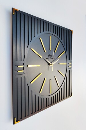 Besondere, luxuriöse, streifengemusterte Spiegel-Plexiglas-dekorative schwarze und goldene quadratische Wanduhr, 50 x 50 cm - 2