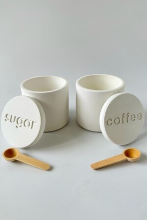 Beton Baharatlık Kapaklı Şekerlik ve Kahvelik Kapaklı Set Beyaz SA-BHR-11 - Studio Ays