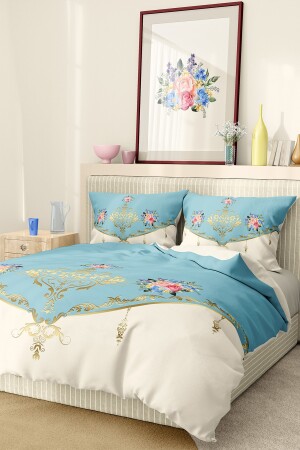 Bettbezug-Set, 100 % Baumwollsatin, Spannbettlaken, Deluxe-Kollektion, Doppelbett, 3D-Blau, Premium0736 - 3