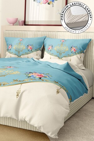 Bettbezug-Set, 100 % Baumwollsatin, Spannbettlaken, Deluxe-Kollektion, Doppelbett, 3D-Blau, Premium0736 - 2