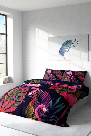 Bettbezug-Set, 100 % natürliche Baumwolle, für Doppelbett, 3D-Digital-Flamingo I monohome8836HF - 2