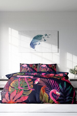 Bettbezug-Set, 100 % natürliche Baumwolle, für Doppelbett, 3D-Digital-Flamingo I monohome8836HF - 3