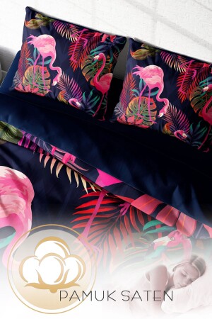 Bettbezug-Set, 100 % natürliche Baumwolle, für Doppelbett, 3D-Digital-Flamingo I monohome8836HF - 4