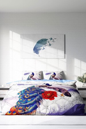 Bettbezug-Set, 100 % natürliche Baumwolle, für Doppelbett, 3D-Digital-Pfau, monohome4999HF - 4