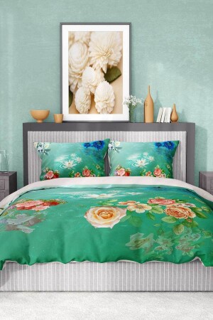 Bettbezug-Set aus 100 % Baumwollsatin, Spannbettlaken, Deluxe-Doppelbett mit 3D-Blumen premium2044HF - 6