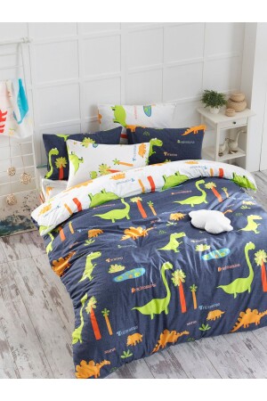 Bettbezug-Set aus 100 % natürlicher Baumwolle, für Doppelbett, Dinos, Marineblau, Ep-022972 - 1