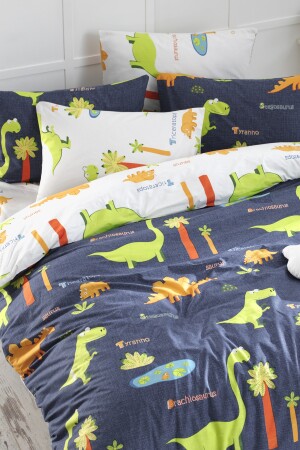 Bettbezug-Set aus 100 % natürlicher Baumwolle, für Doppelbett, Dinos, Marineblau, Ep-022972 - 5