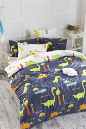 Bettbezug-Set aus 100 % natürlicher Baumwolle, für Doppelbett, Dinos, Marineblau, Ep-022972 - 6