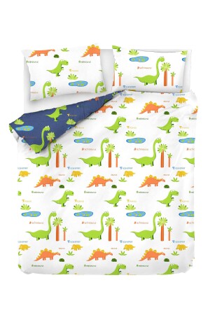 Bettbezug-Set aus 100 % natürlicher Baumwolle, für Doppelbett, Dinos, Weiß, Ep-022923 - 3