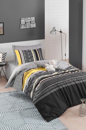 Bettbezug-Set aus 100 % natürlicher Baumwolle, Single Jersey, Gelb-Schwarz, Ep-023014 - Eponj Home