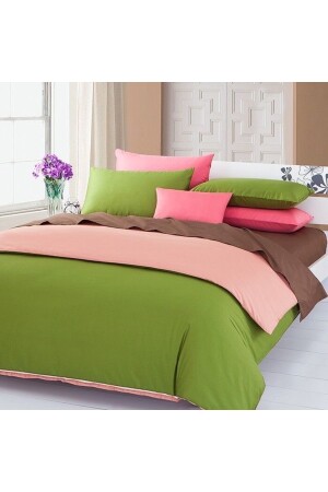 Bettbezug-Set aus Baumwollsatin in King-Size-Größe, grün-rosa, btgreen - 4