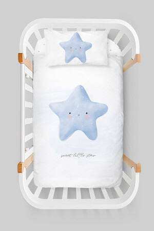 Bettbezug-Set für das Kinderbett bei der Mutter (60 x 100) – Serie Pure Baby – Fluffy Blue Star ETAYBBNTPB026 - 5