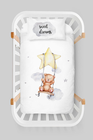 Bettbezug-Set für das Kinderbett der Mutterseite (60 x 100) – Pure Baby-Serie – Braunbär schwingt auf einem Stern ETAYBBNTPB112 - 5