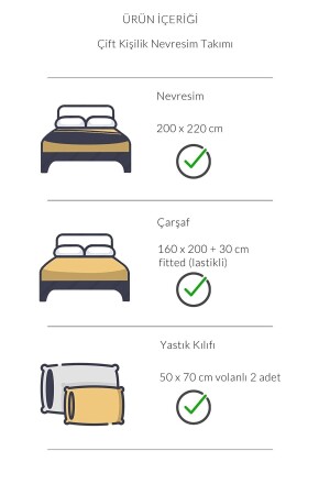 Bettbezug-Set für Doppelbett, Baumwolle, 57 Fäden, bunt (160 x 200 Spannbettlaken, Bettbezug 2 Kissenbezüge) VESSİNO2022NEV01 - 3