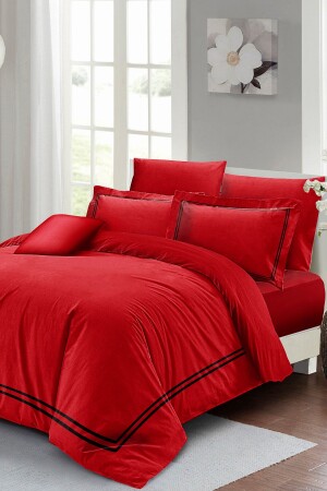 Bettbezug-Set für Doppelbett, dicht gewebt, luxuriöser Baumwollsatin, Rot MONOHOME24291 - 1