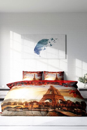 Bettbezug-Set für Doppelbett, dicht gewebter Baumwollsatin, 3D-Sonderdesign Eiffel (ohne Laken) PERLASERA28664 - 3