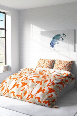 Bettbezug-Set für Doppelbett, dicht gewebter Baumwollsatin, 3D-Spezialdesign, Orange (ohne Laken) PERLASERA31619 - 3