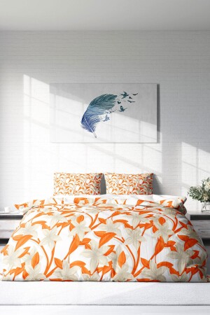 Bettbezug-Set für Doppelbett, dicht gewebter Baumwollsatin, 3D-Spezialdesign, Orange (ohne Laken) PERLASERA31619 - 4