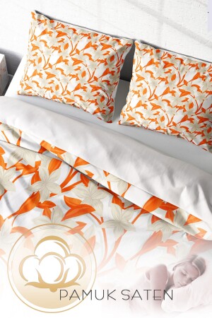 Bettbezug-Set für Doppelbett, dicht gewebter Baumwollsatin, 3D-Spezialdesign, Orange (ohne Laken) PERLASERA31619 - 5