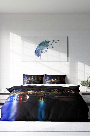 Bettbezug-Set für Doppelbett, eng gewebter Baumwollsatin, 3D-Spezialdesign, Harbour Night Modern (ohne Laken) PERLASERA31398 - 3