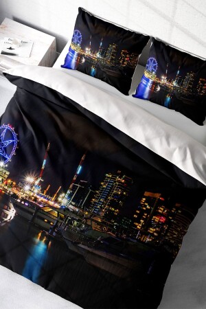 Bettbezug-Set für Doppelbett, eng gewebter Baumwollsatin, 3D-Spezialdesign, Harbour Night Modern (ohne Laken) PERLASERA31398 - 1