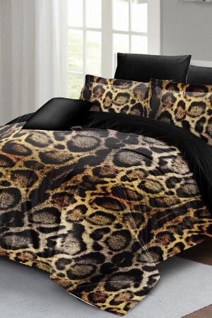 Bettbezug-Set für Doppelbett, eng gewebter Baumwollsatin, 3D-Spezialdesign, Lux-Leopard (ohne Laken) PERLASERA25670 - 3