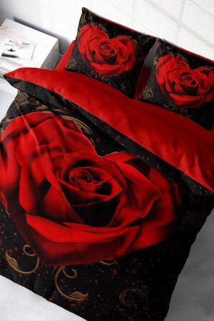 Bettbezug-Set für Doppelbett, eng gewebter Baumwollsatin, 3D-Spezialdesign, rotes schwarzes Herz (ohne Laken) PERLASERA29531 - 1