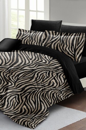 Bettbezug-Set für Doppelbett, eng gewebter Baumwollsatin, 3D-Spezialdesign, schwarzes Zebra MONOHOME24437 - 5