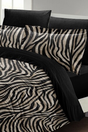 Bettbezug-Set für Doppelbett, eng gewebter Baumwollsatin, 3D-Spezialdesign, schwarzes Zebra MONOHOME24437 - 6