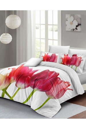 Bettbezug-Set für Doppelbett, eng gewebter Baumwollsatin, 3D-Spezialdesign, Tulpe, MONOHOME33538 - 1