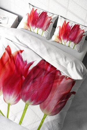 Bettbezug-Set für Doppelbett, eng gewebter Baumwollsatin, 3D-Spezialdesign, Tulpe, MONOHOME33538 - 3