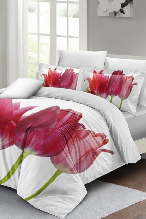 Bettbezug-Set für Doppelbett, eng gewebter Baumwollsatin, 3D-Spezialdesign, Tulpe, MONOHOME33538 - 4