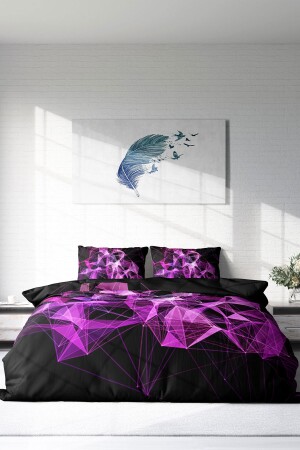 Bettbezug-Set für Doppelbett, eng gewebter Baumwollsatin, 3D-Spezialdesign, violette Rauten (ohne Laken) PERLASERA29609 - 4