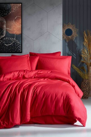 Bettbezug-Set für Einzelbett, Baumwolle, Viscon, 4-teilig, Fenola-Rot, 0103010117902 - Elart