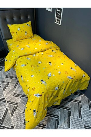 Bettbezug-Set für Teenagerzimmer mit elastischen Laken aus 100 % Baumwolle, Space Yellow - 2