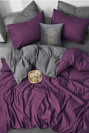 Bettbezug-Set mit Spannbettlaken, Double Plum – Grau FLR5657 - 2