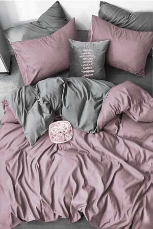 Bettbezug-Set mit Spannbettlaken, Einzelbett, Dusty Rose-Grey CLB0055 - 3