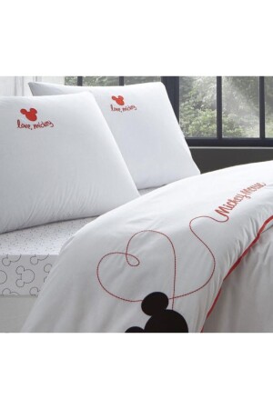 Bettlaken-Set mit Mickey-Stickerei, elastisch, für Doppelbett, 100 % Baumwolle 86824750605611 - 1