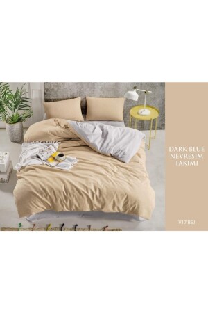 Bettwäsche-Set aus Baumwolle in Dunkelblau für Doppelbett, einfarbig, Beige DarkBLUEE2 - 3