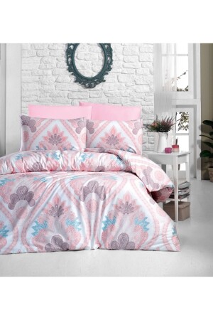 Bettwäsche-Set für Doppelbett, 200 x 220 cm, 100 % Baumwolle, Rosa-Grau (mit Bettlaken) – King-Size-Größe CIFTTRL - 2