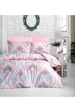 Bettwäsche-Set für Doppelbett, 200 x 220 cm, 100 % Baumwolle, Rosa-Grau (mit Bettlaken) – King-Size-Größe CIFTTRL - 3