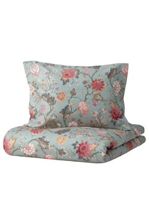 Bettwäsche-Set für Einzelbett, Blumenmuster, Meridyendukkan-Satin-Look, 150 x 200 cm, wassergrün, Blatt 88990091 - 1